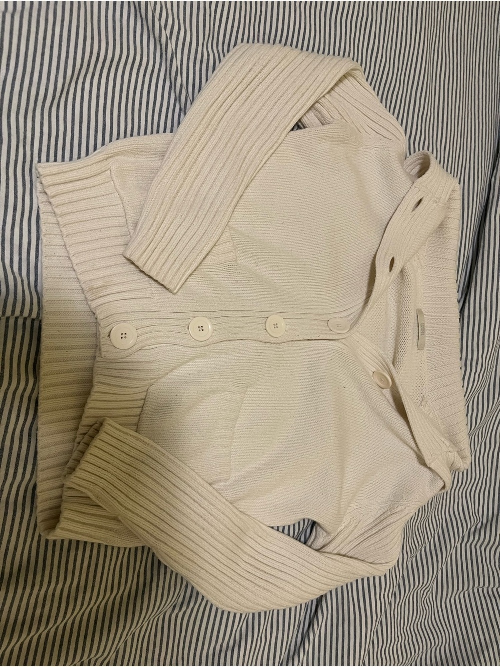 Marks & Spencer Cream Button-Front Ribbed Cardigan - Picture 3 of 5